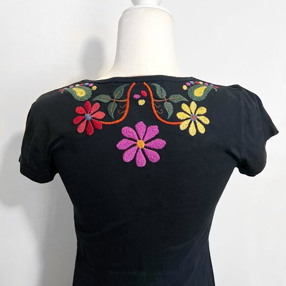 Johnny Was LA JWLA Black Knit Dress with Floral Embroidered LOVE Birds - Picture 9 of 10